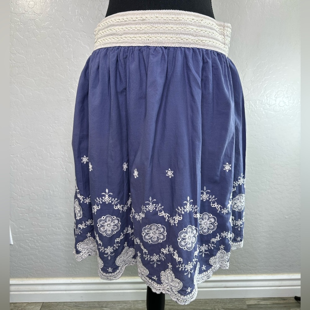 Metro Wear women's blue skirt Lined elastic waist embroidered Sz XL